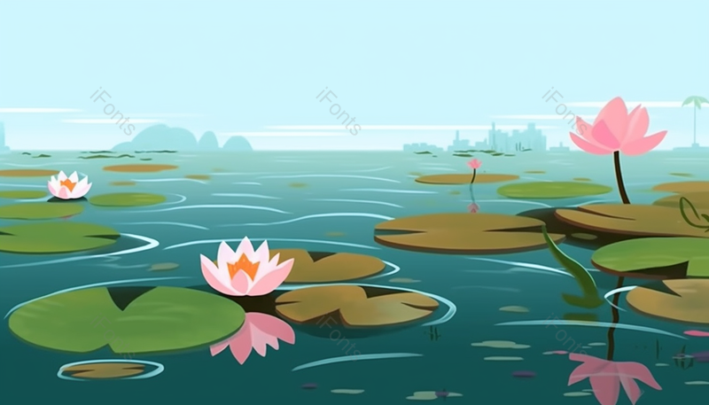唯美夏至荷塘的荷花插画背景,插画/手绘图,插画/手绘图库,插画/手绘图下载,插画/手绘